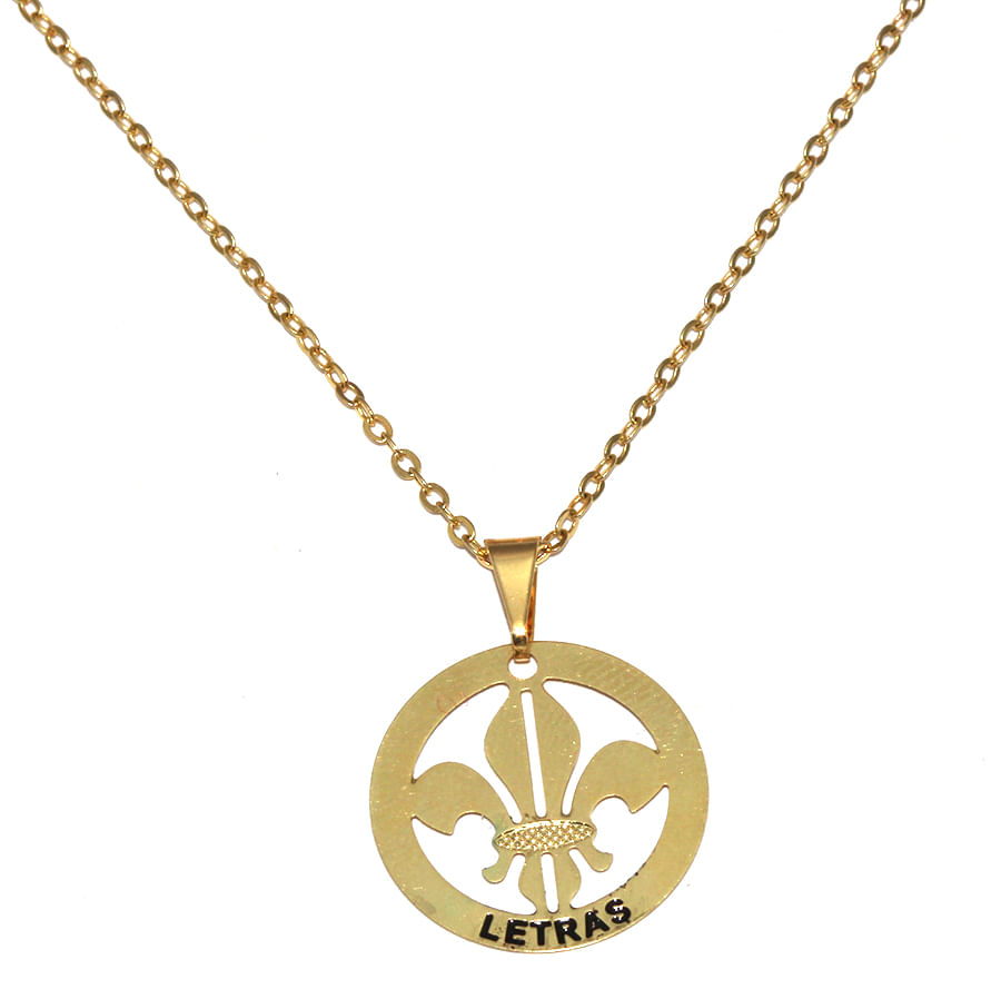 Miniatura Colar Minha Profissao Letras Flor de Lis Folheado Ouro 18k