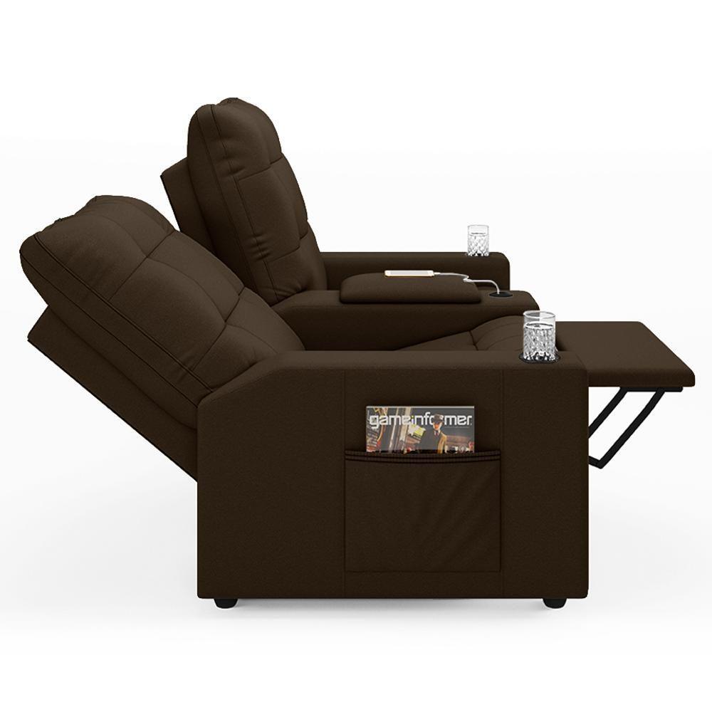 Poltrona De Cinema Reclinável 2 Lugares Baú Usb Mallie Fh9 Veludo Marrom - Mpozenato