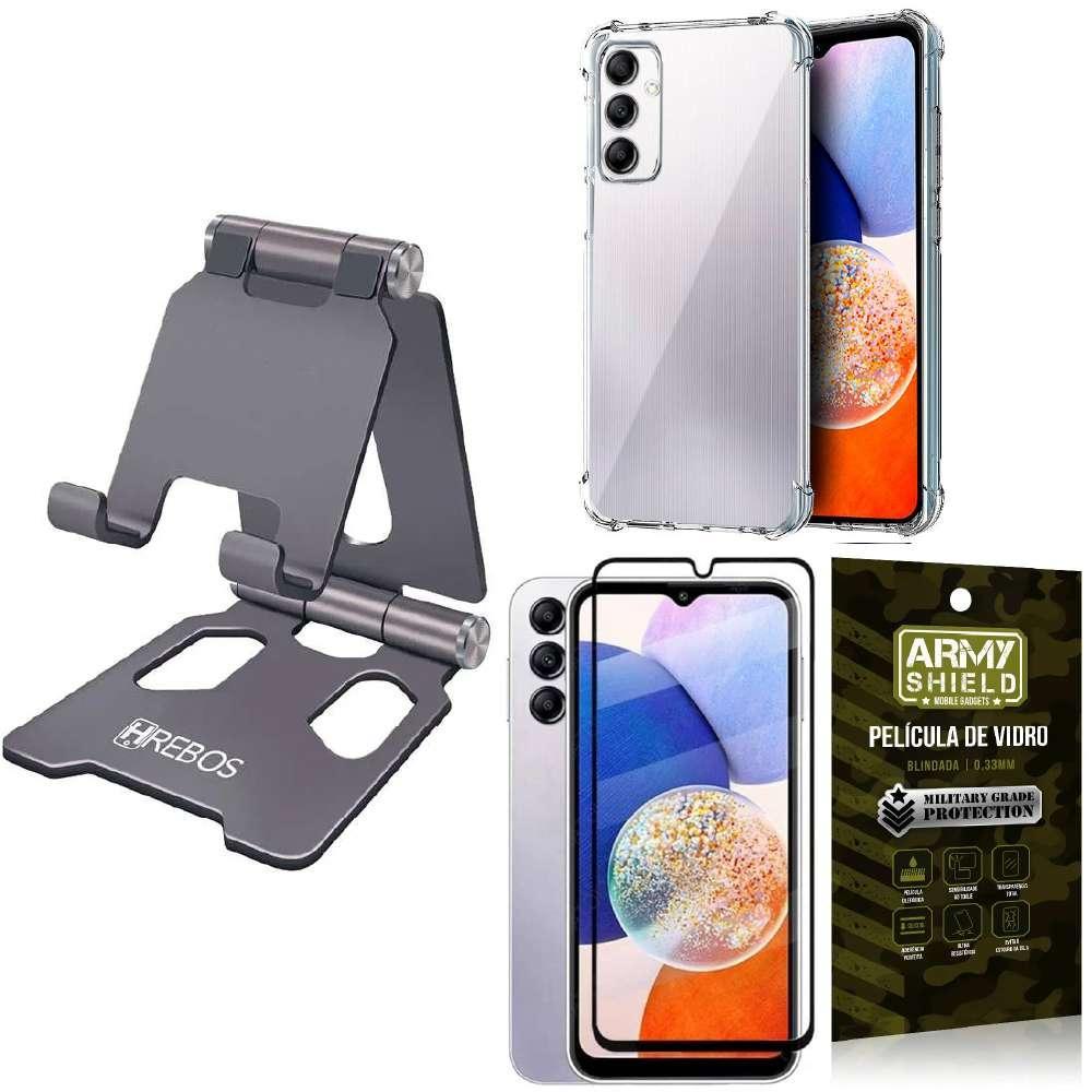 Miniatura Kit Suporte Hrebos p/ Smartphone - Capinha Antishock + Película Vidro 3D Armyshield