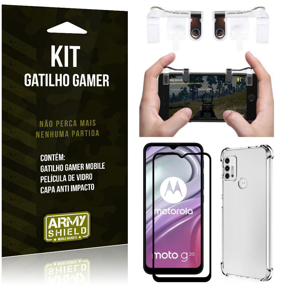Miniatura Kit Moto G20 Gatilho Gamer+Capa Anti Shock+Película Vidro 3D