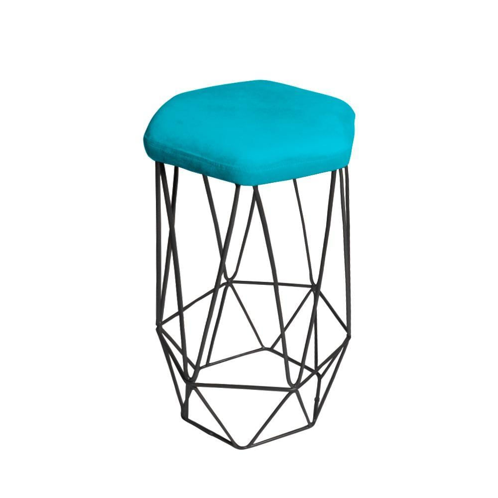Miniatura Banqueta Aramada Azul Turquesa Base Ferro Preta Web Shop