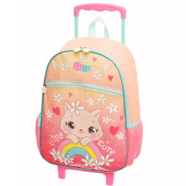 Kit Mochila Mochilete Gata Cute Escolar Infantil Rodinhas G