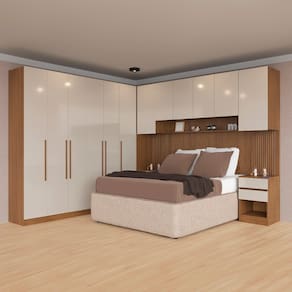 Miniatura Guarda-roupa Modulado Queen Ponte 160 Bartira Lugano 12 Portas e 7 Gavetas 6 Peças - Avelã / Capuccino