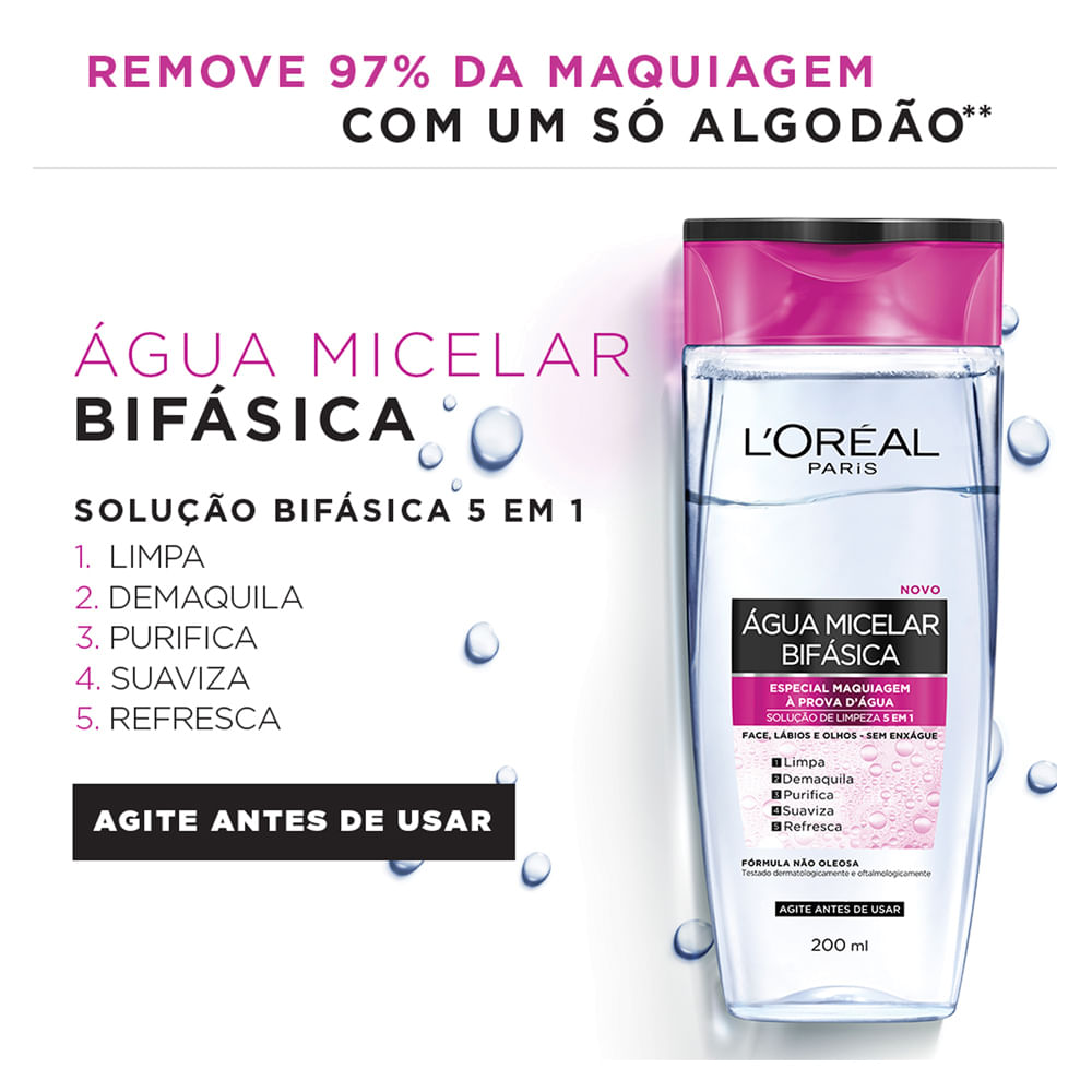 Miniatura Solução de Limpeza Facial 5 em 1 L'Oréal Paris - Água Micelar Bifásica 100ml