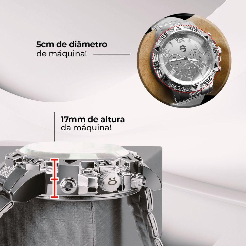 Miniatura Relogio Masculino Prata Original Grande Aço Inox + Caixa Original Pesado Presente Casual Analogico