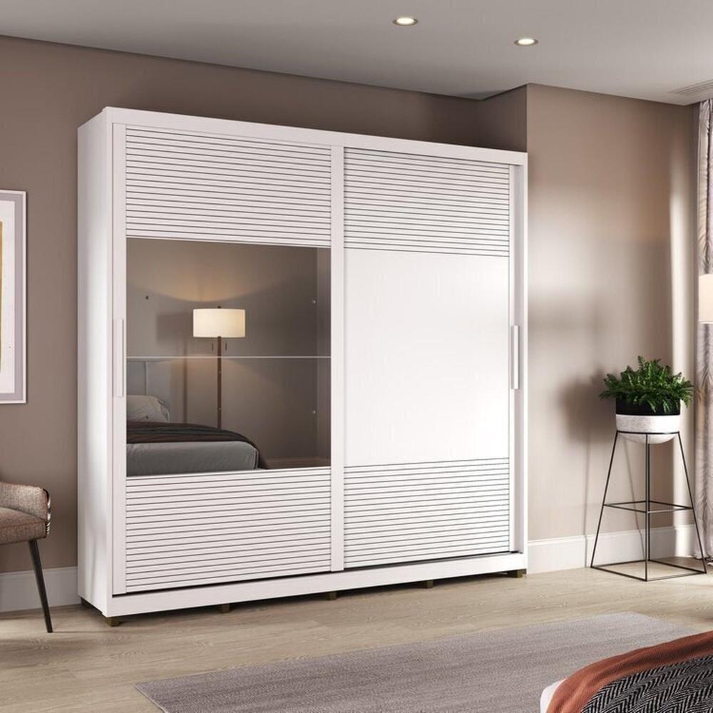 Quarto Casal com Guarda-Roupa 2 Portas de Correr, 1 Cômoda e 2 Mesas de Cabeceira Malthus Branco