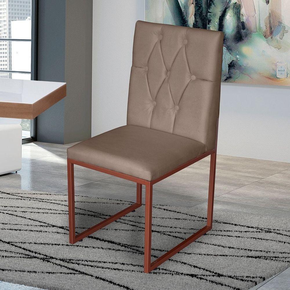 Miniatura Cadeira De Jantar Escritorio Industrial Malta Capitonê Ferro Bronze Suede Cappuccino