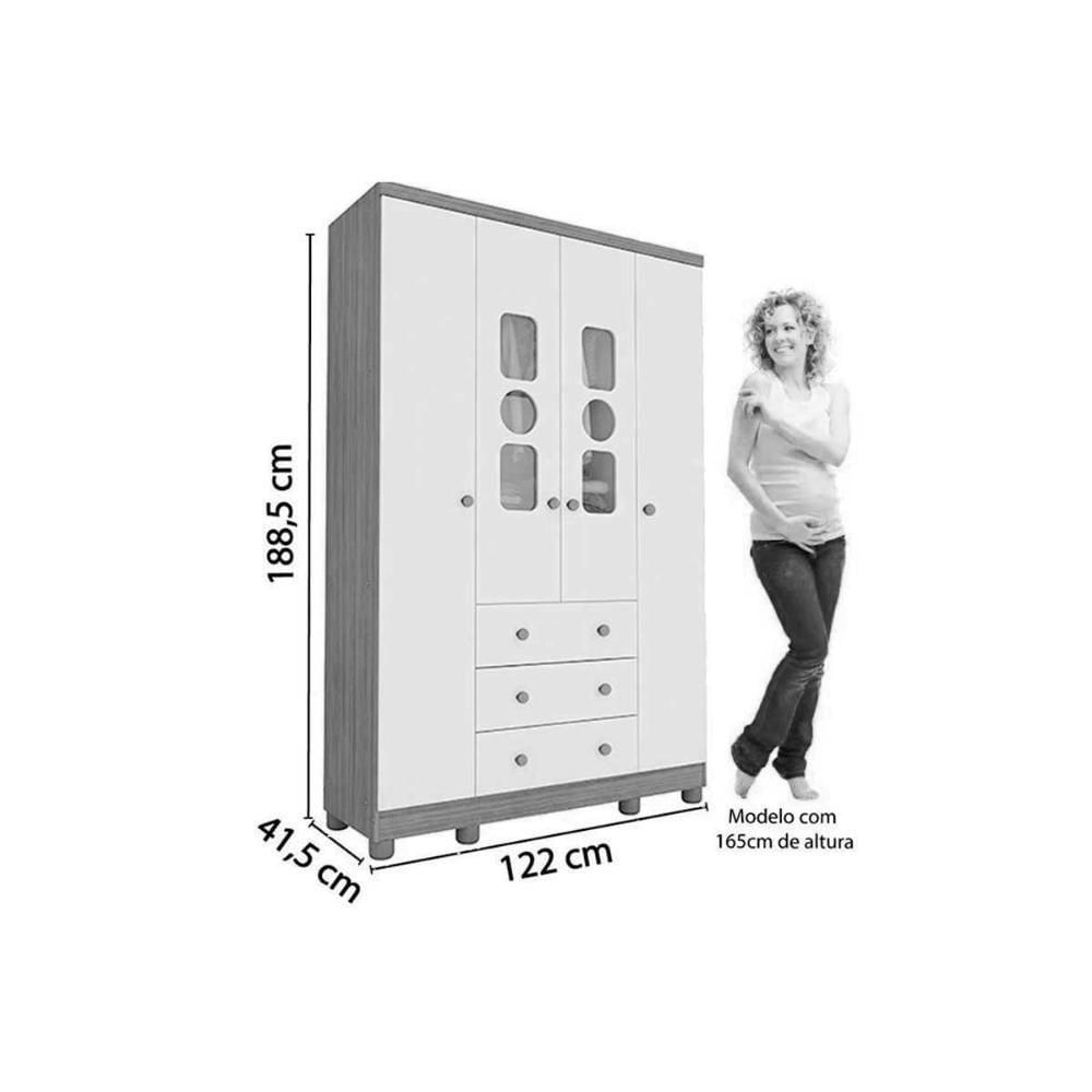 Guarda Roupa Bebê Tedy C- 4 Portas E 3 Gavetas Branco - Peroba