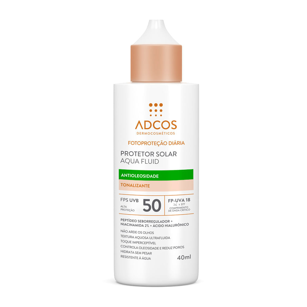 Miniatura Protetor Solar Adcos Aqua Fluid FPS 50 Antioleosidade Tonalizante 40ml