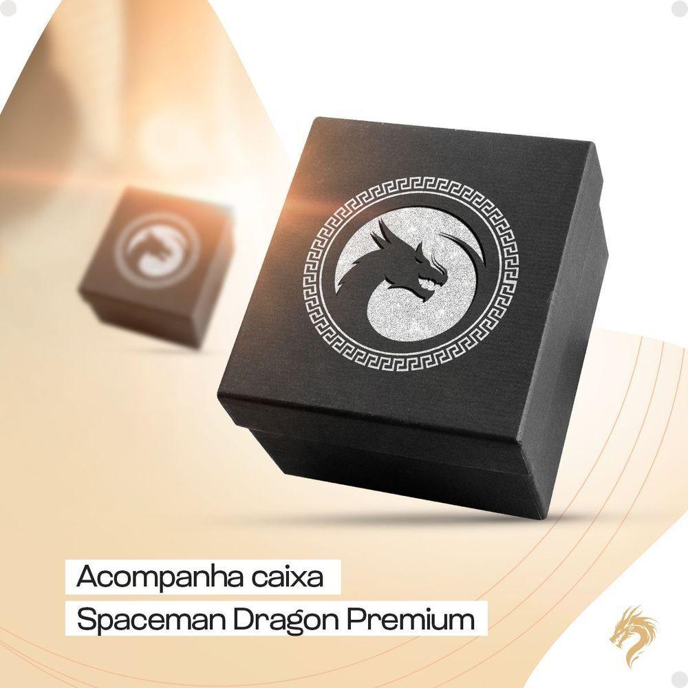 Miniatura Kit Relógio Masculino Analógico Orizom Spaceman Dragon em Aço Inox Prata com Cordão Crucifixo