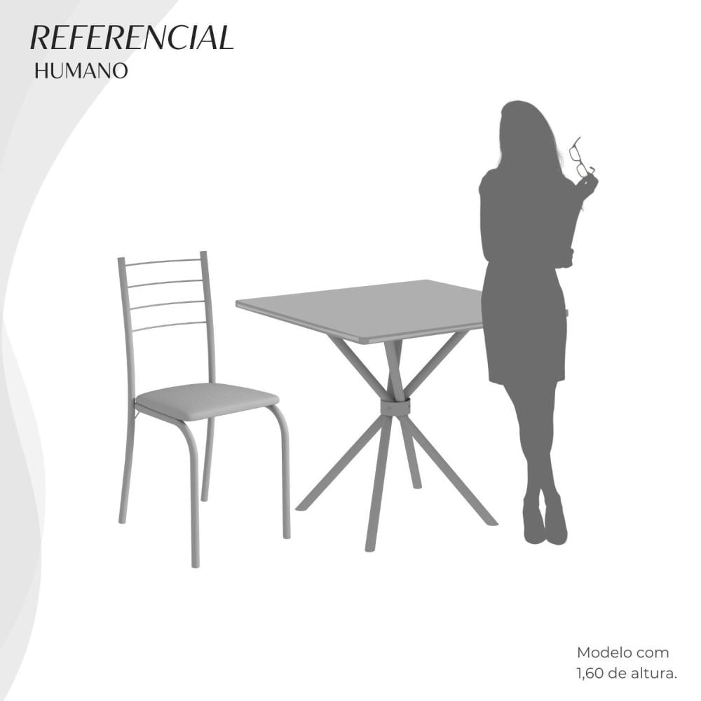 Miniatura Conjunto Sala de Jantar Mesa Quadrada 70x70cm Tampo Ardósia Indiana 4 Cadeiras Rio C. Marrom / Branco