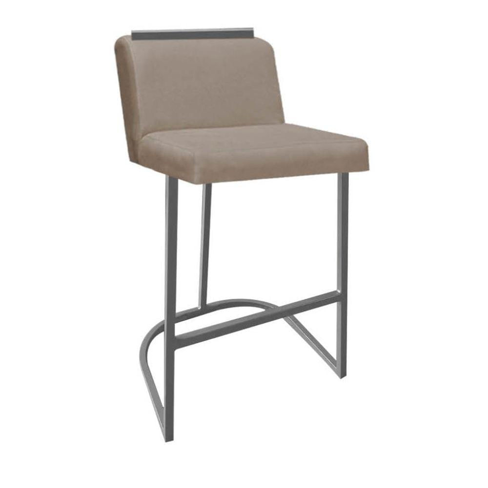 Miniatura Banqueta Com Encosto Nynna Luxo Confort Bistrô Cozinha Ferro Cinza Suede Bege - Amey Decor