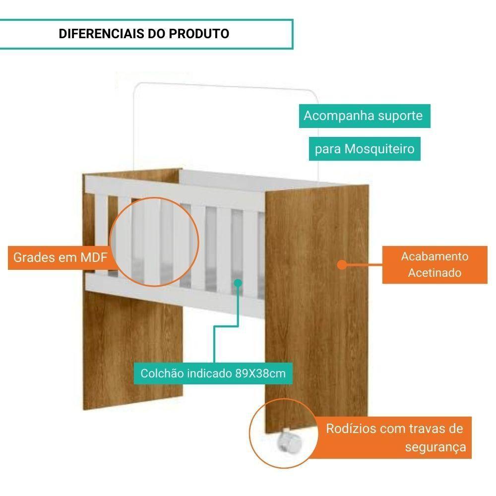 Miniatura Mini Berço Multifuncional Com Colchão 100% Mdf 5 Em 1 Rubi Tigus Baby Branco/Amadeirado