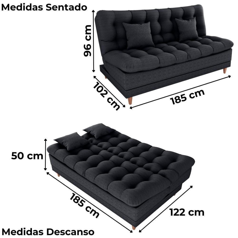 Miniatura Sofa Cama 2 Lugares 185 Cm Duda Tecido Pompeia G501 Chumbo Milani Store Chumbo