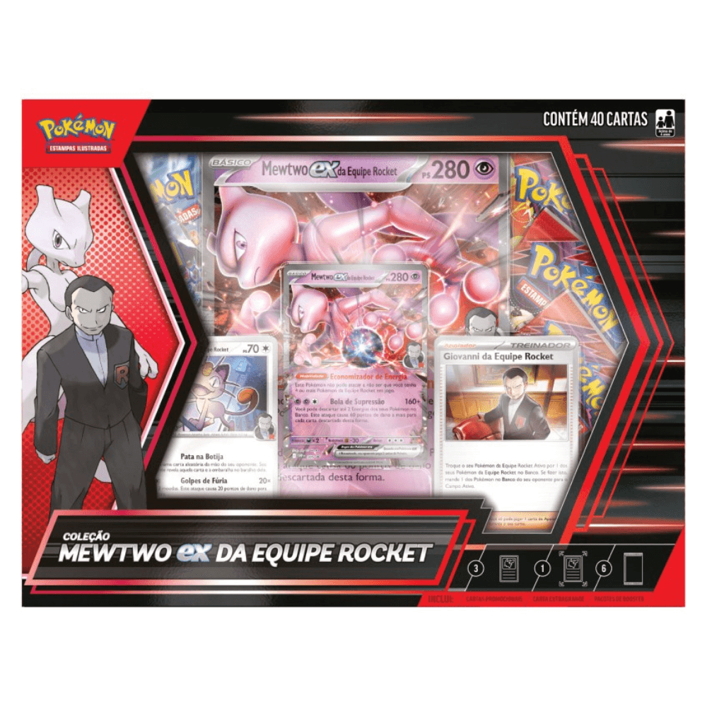 Miniatura Cartas Pokémon Box Coleção Mewtwo exGiovanni  40 Cards Copag