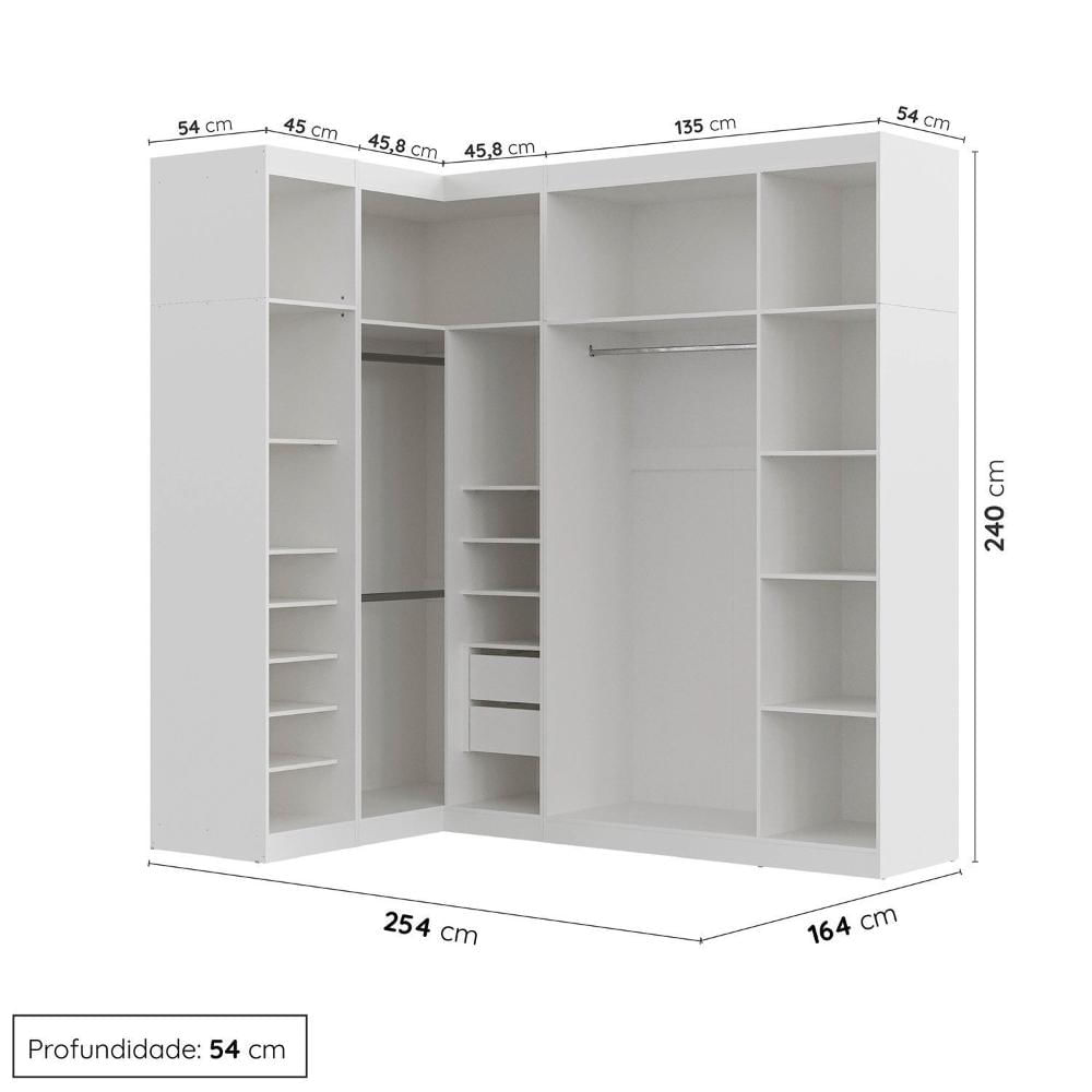Miniatura Guarda Roupa Modulado de Canto 6 Portas 3 Peças Hera Cabecasa Madeiramadeira Branco Geada/Louro/Preto