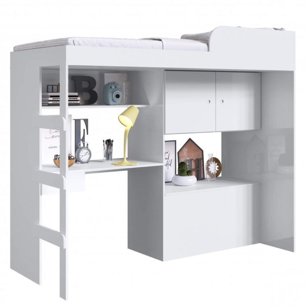 Miniatura Cama Solteiro Multifuncional com Baú e Escrivaninha Lion Art in Móveis Branco