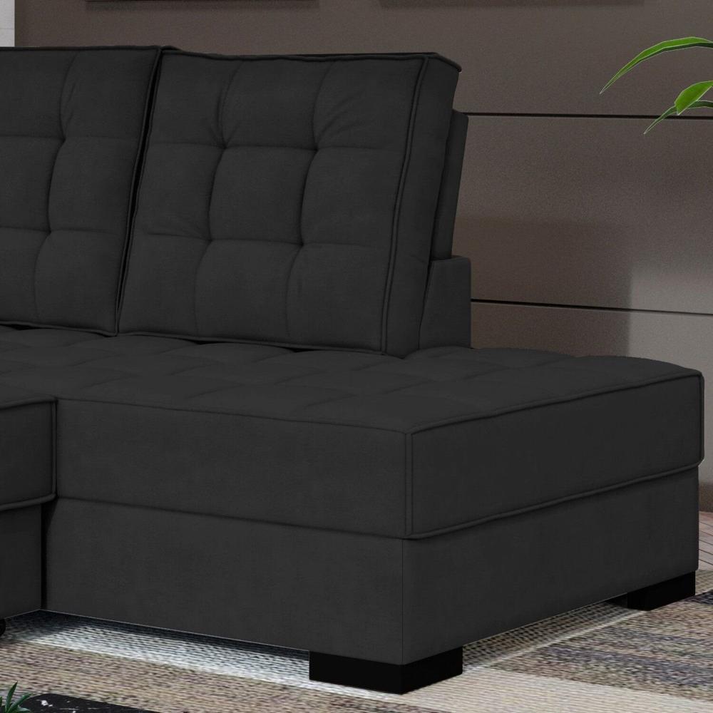 Miniatura Sofá Canto Retrátil e Reclinável Munique Tamanho 220cm X 175cm Preto