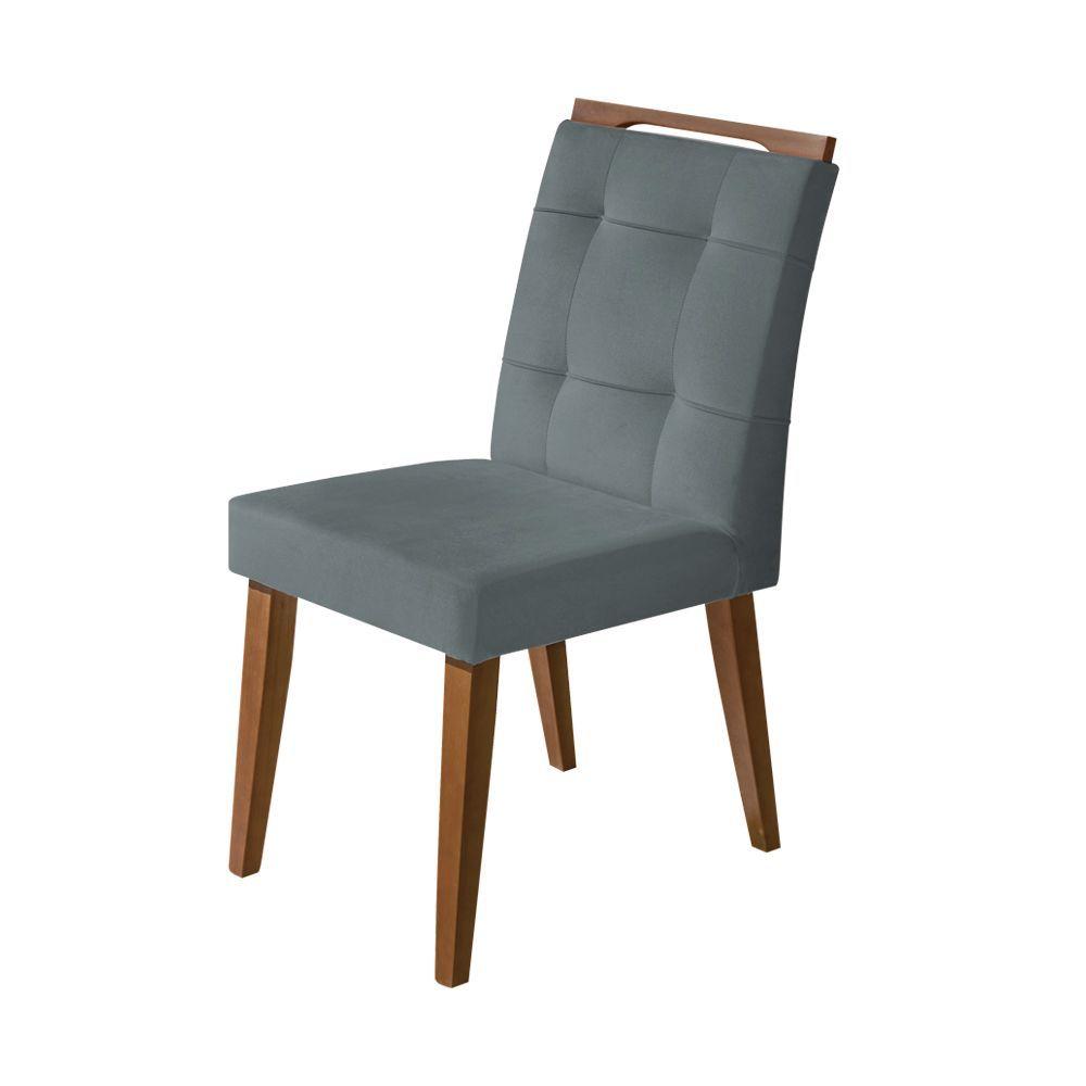 Miniatura Kit 4 Cadeiras Jantar Agatá Estofadas Veludo Cinza Com Alça Madeira Maciça Imbuia - Cor: Cinza