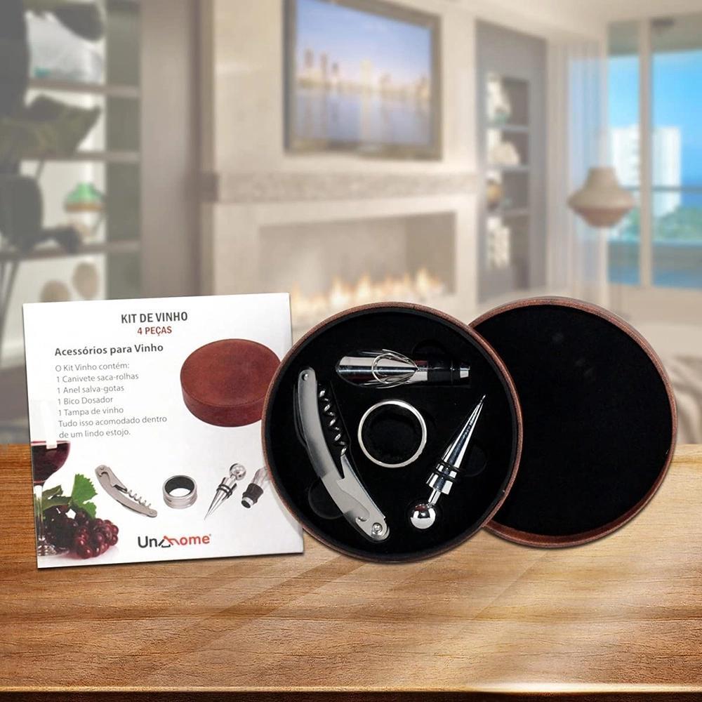 Miniatura Kit Acessórios De Vinho Bomba Vácuo Bico Dosador Saca Rolhas