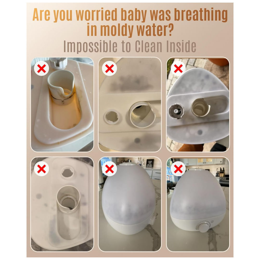 Umidificador 2,5L de Limpeza Fácil em Aço Inoxidável e Silencioso, Jack Rose, Branco