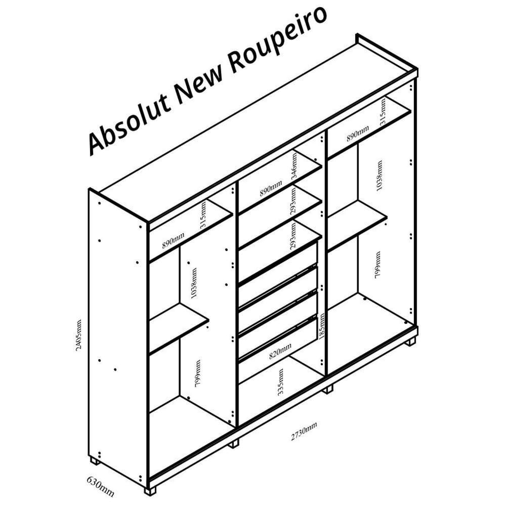 Miniatura Guarda-Roupa Casal 6 Portas Absolut New 100% MDF Naturale/Off White