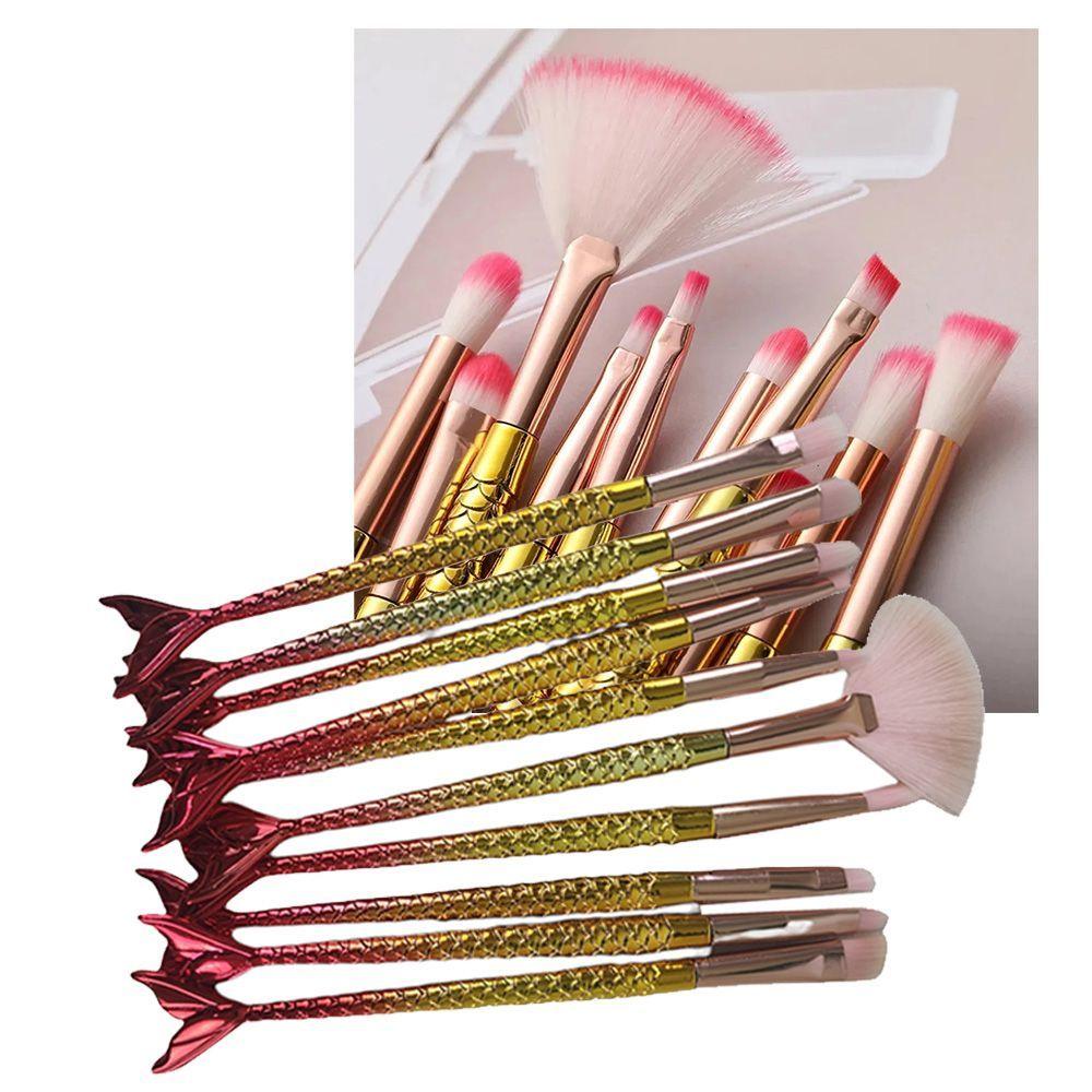Miniatura Pincel Sereia 10 Peças Maquiagem Make Up Mermaid