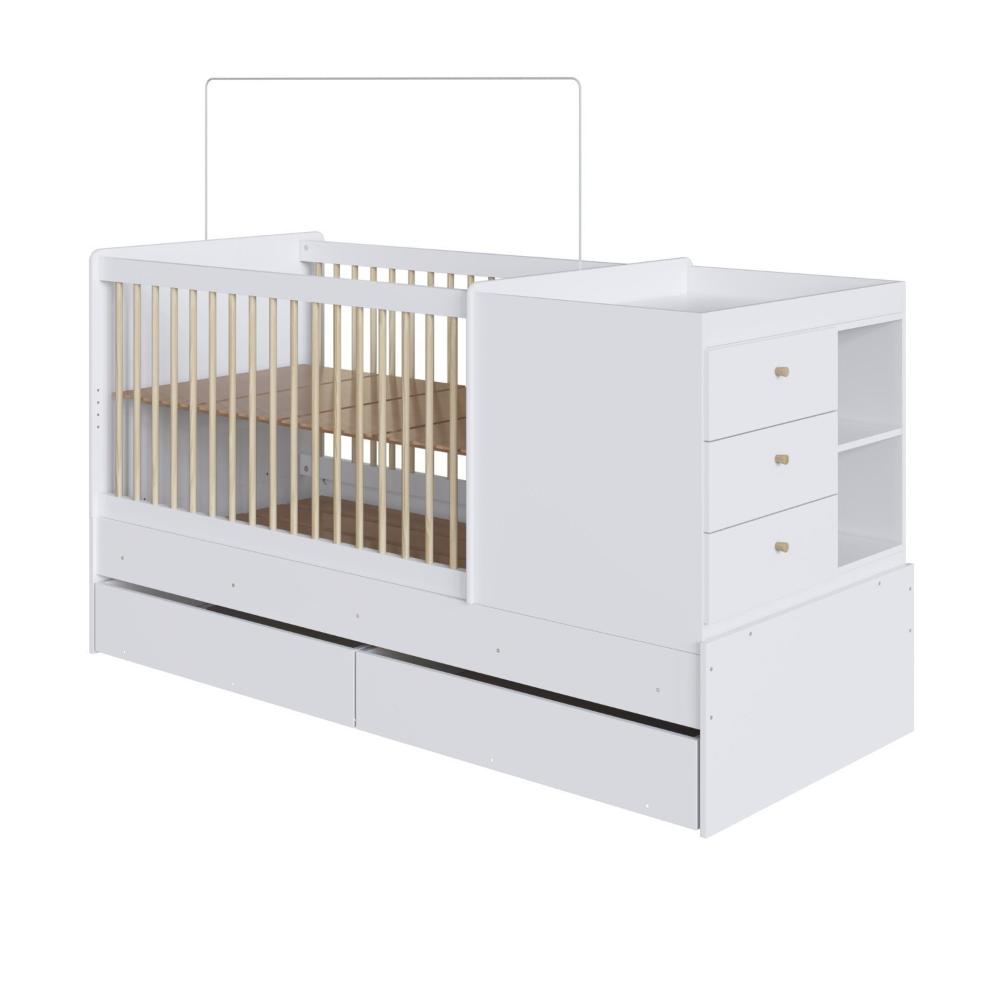 Miniatura Berço Multifuncional com Cama Auxiliar 3 Gavetas Malu Branco