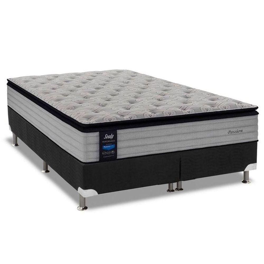 Miniatura Cama Box King: Colchão Molas Sealy Posturepedic Passion + Base Crc Suede Black(193X203)