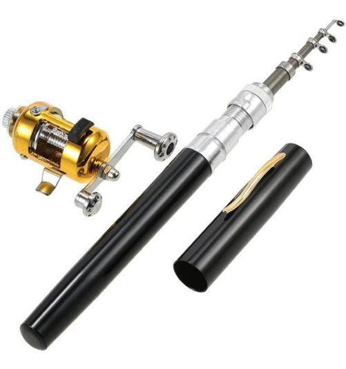 Miniatura Mini Vara De Pesca Telescópica Caneta Com Carretilha - Preto