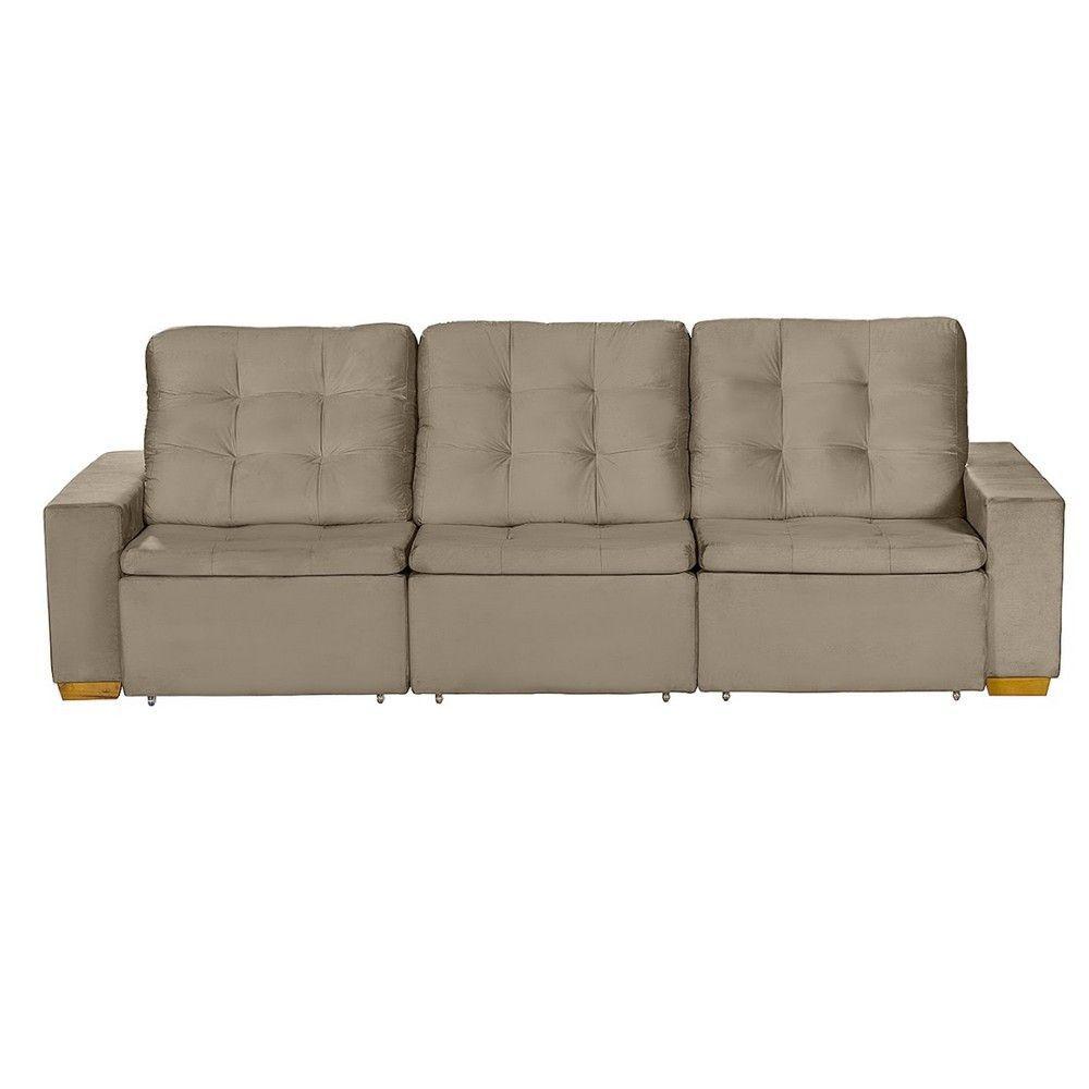 Sofá Modular 6 Lugares Retrátil E Reclinável 3.05M Bege