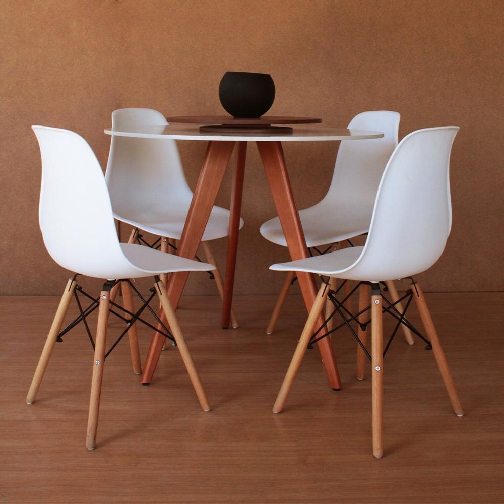 Mesa de Jantar Redonda Base Tripé em Madeira Maciça - 90 cm Off Withe
