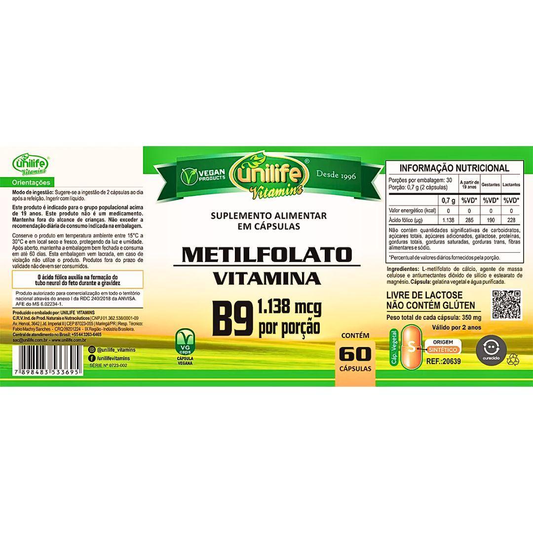 Miniatura Vitamina B9 Metilfolato Natural Vegano 60 Cápsulas 350Mg