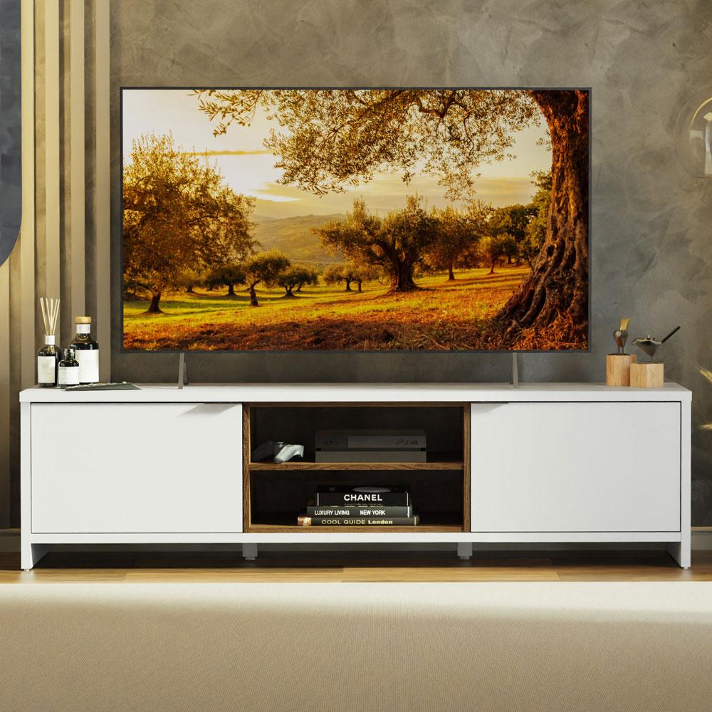Miniatura Rack para TV até 75 Polegadas 180 cm 2 Portas Branco/Rustic Metz Madesa Branco