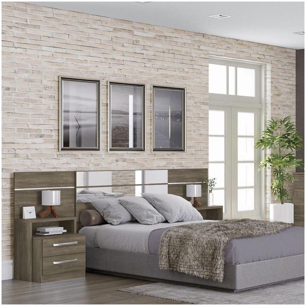 Miniatura Cabeceira Para Cama Box Com 2 Mesas De Cabeceira Nogal