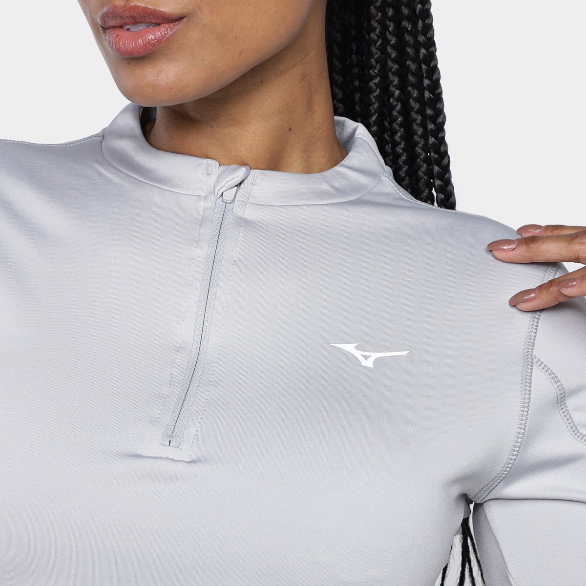 Miniatura Camiseta Mizuno Térmica Manga Longa Feminina Cinza Claro - GG