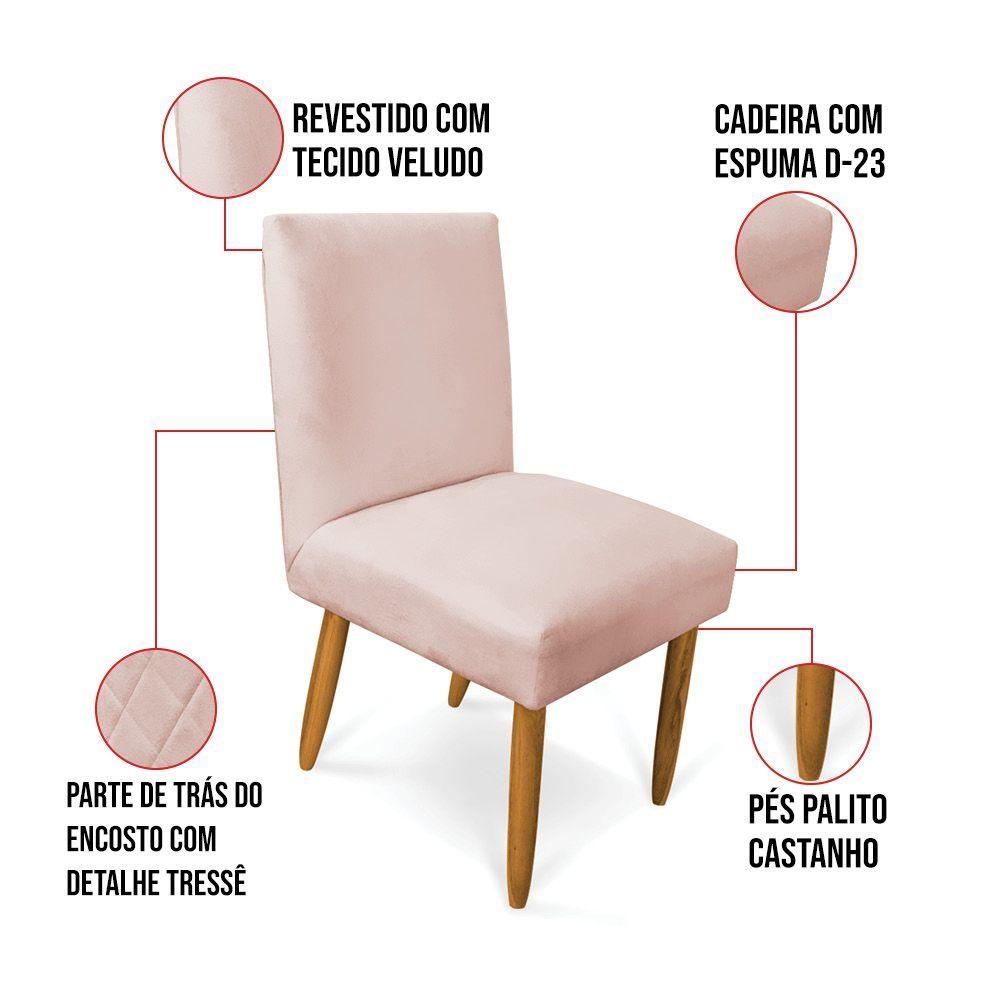 Kit 2 Cadeiras De Jantar Carol Veludo Pés Palito Castanho - D'rossi Cor Rose