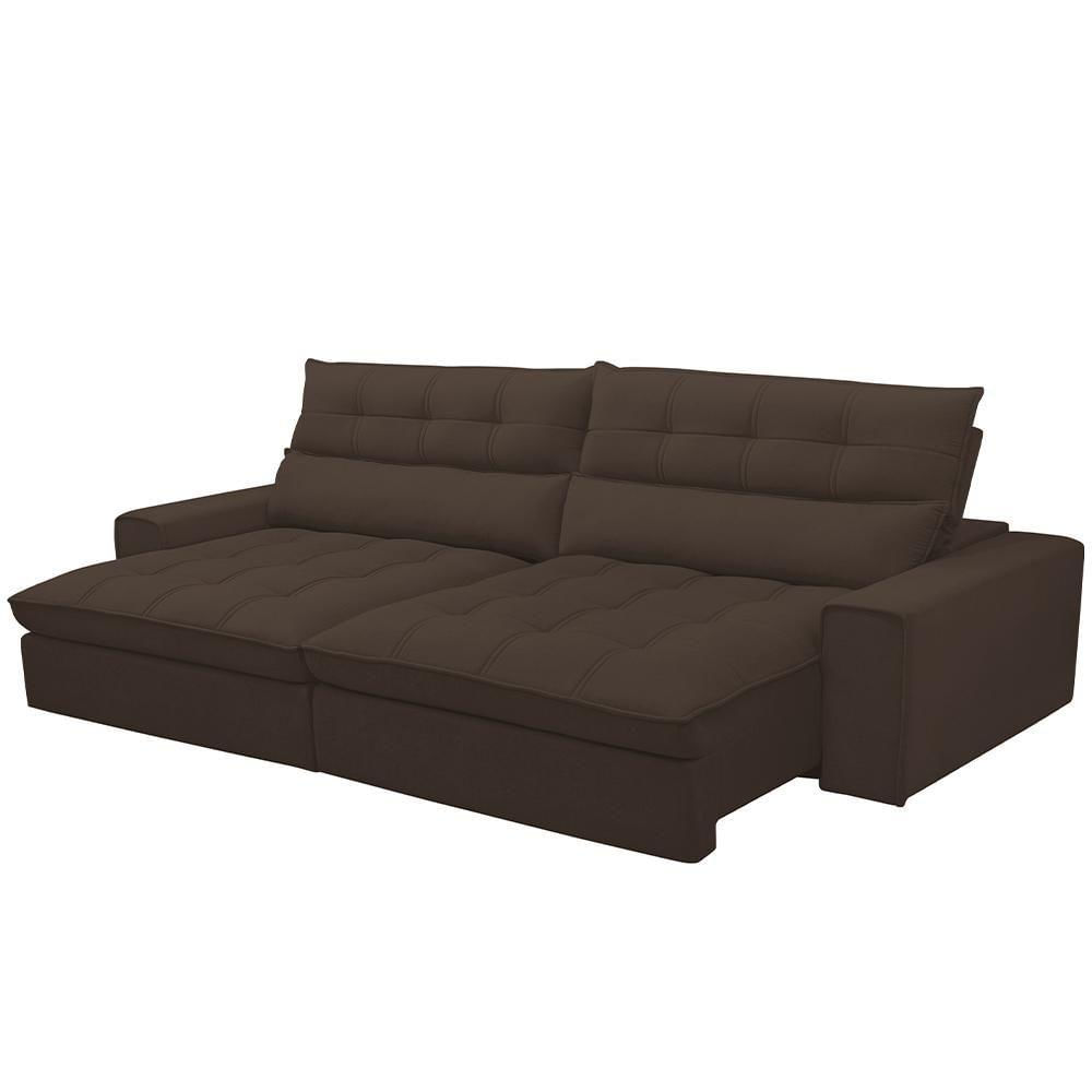 Miniatura Sofá Retrátil Reclinável Para Sala De Estar Living 290cm Dimas F04 Veludo Marrom