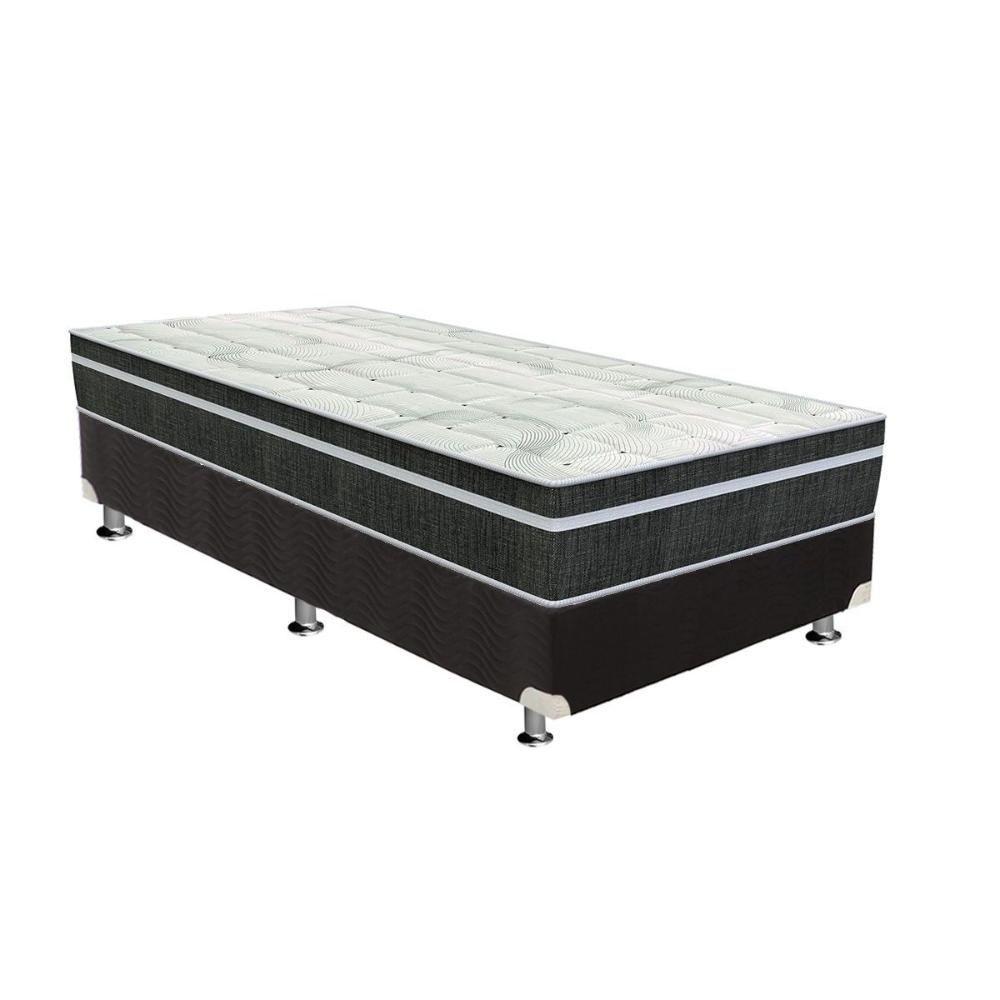 Miniatura Cama Box Solteiro: Colchão Molas Bonnel Orthoflex Venezia + Base Crc Suede Black(88X188)