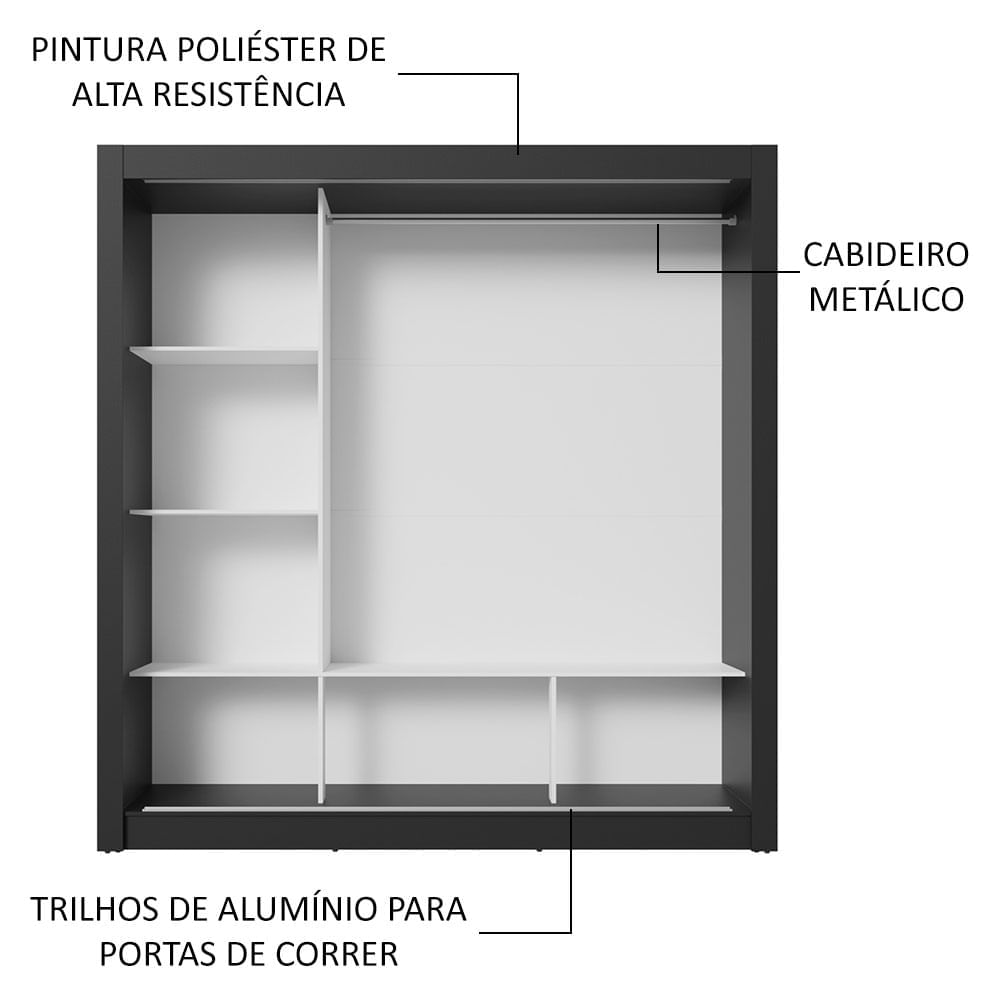 Guarda-Roupa Casal 3 Portas de Correr com Espelhos Preto/Cinza Nobre Madesa Cor:Preto/Cinza