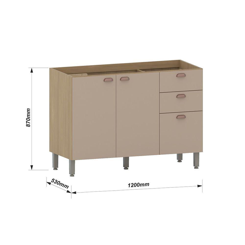 Balcão De Cozinha Para Pia 120cm 2 Portas E 3 Gavetas Classi Freijó/petala Rosa