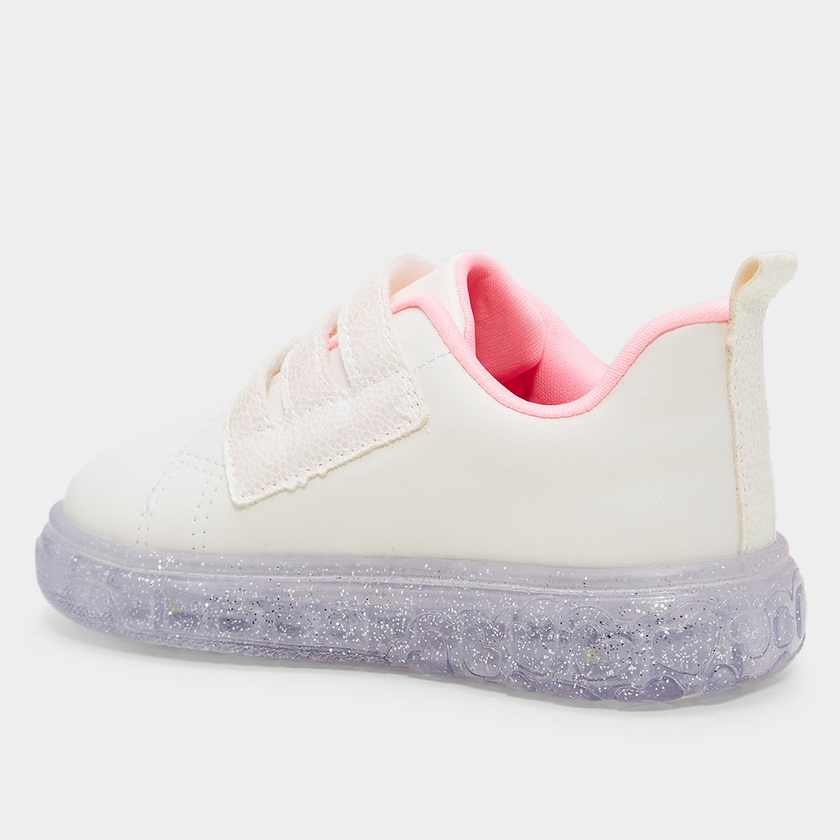 Miniatura Tênis Infantil Pampili Corações + Led Menina Branco+Rosa - 23