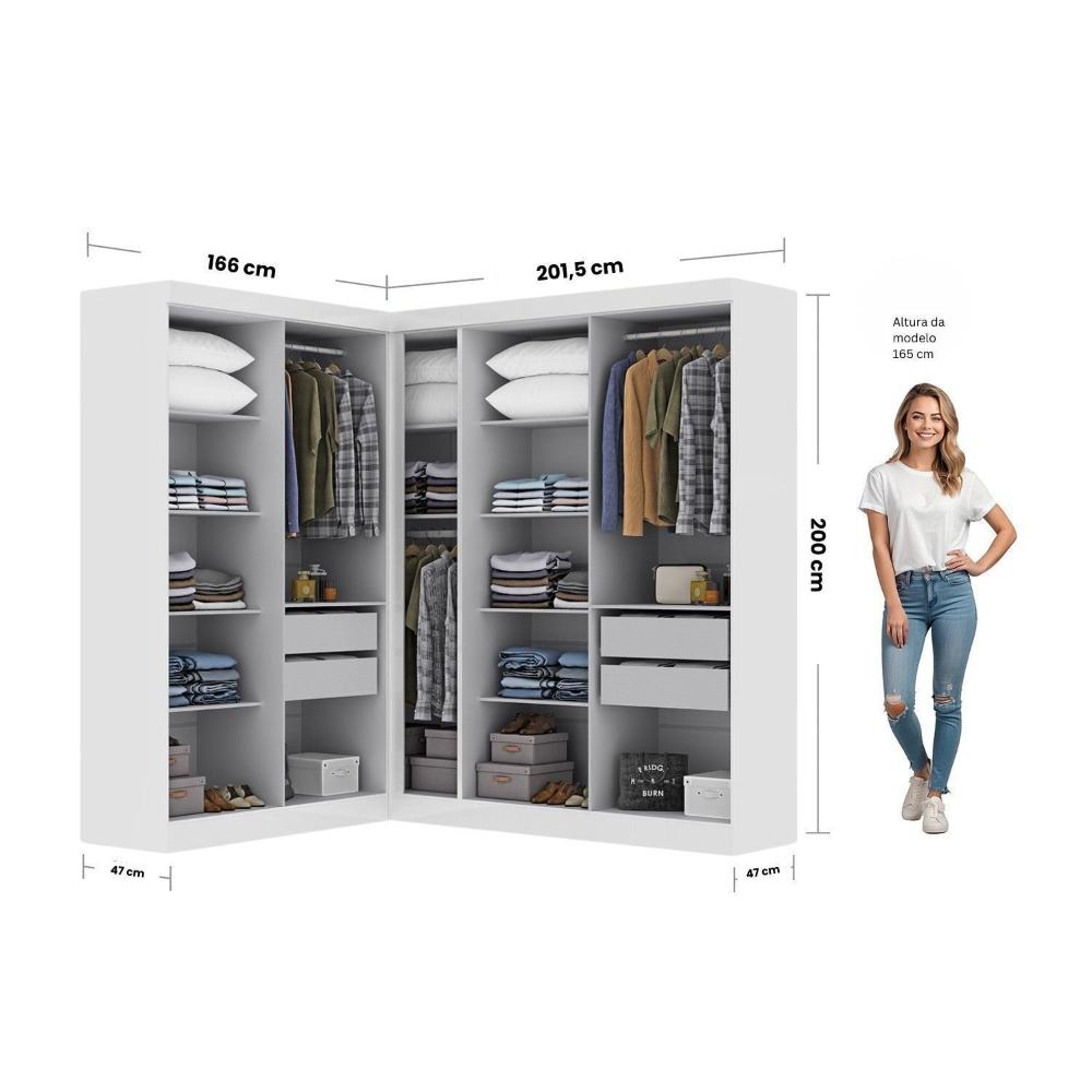 Miniatura Guarda-roupa Modulado de Canto 9 Portas e 4 Gavetas Paris Branco
