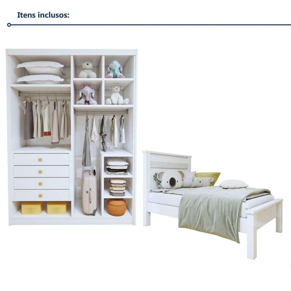 Quarto Infantil Completo Closet Eloá e Cama Irlanda Branco