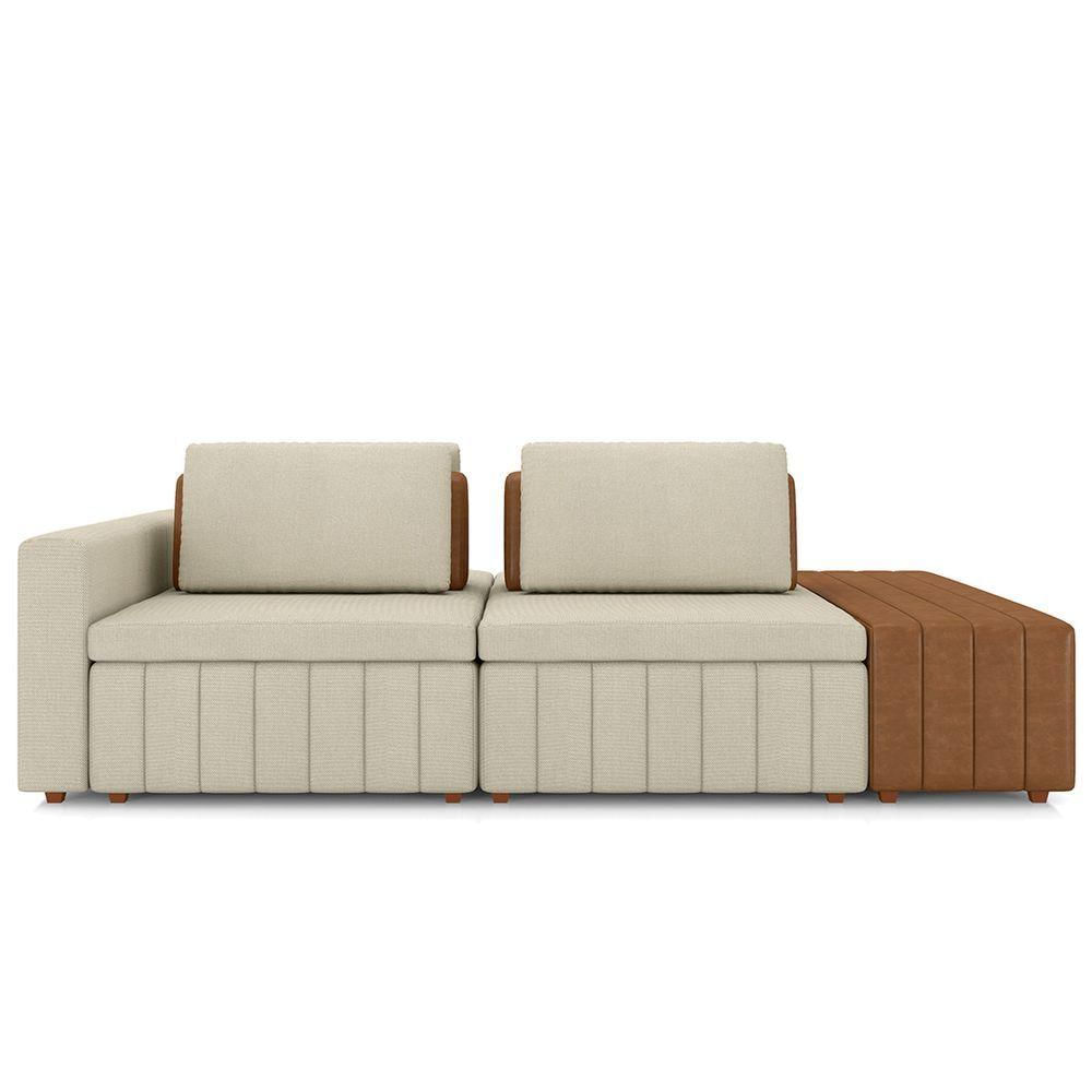 Miniatura Sofá Ilha E Puff Sala Living 245cm Siesta M22 Linho Cru/marrom - Mpozenato