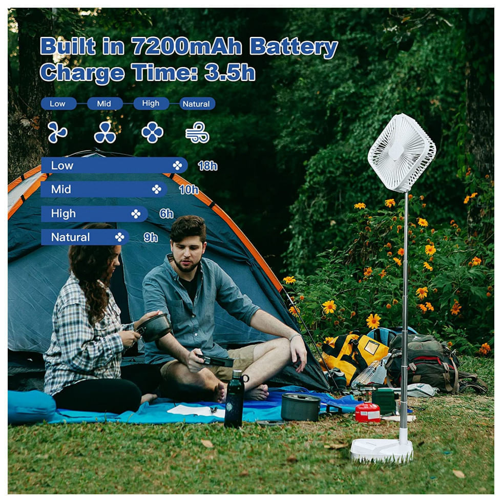 Miniatura Ventilador de Mesa Portátil Comix com Altura Ajustável, Controle Remoto e Bateria Recarregável, Branco