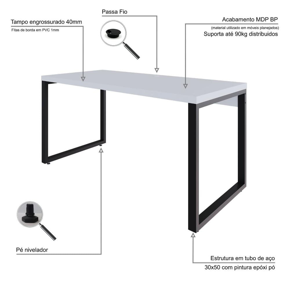 Escrivaninha Yon Diretor 150x70x75 Branco/Preto