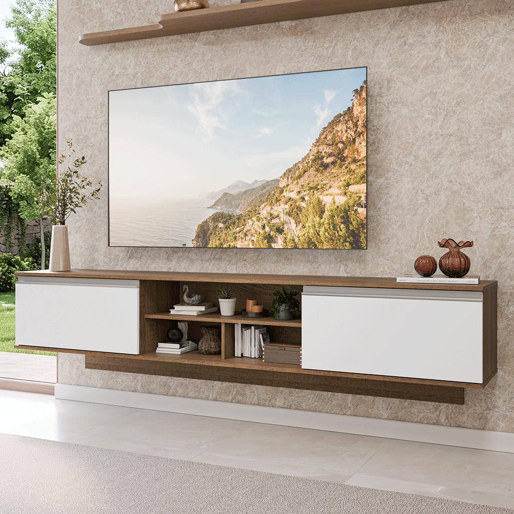 Miniatura Rack Suspenso para TV até 80 Polegadas 218 cm 2 Portas Rustic/Branco Glamy Madesa