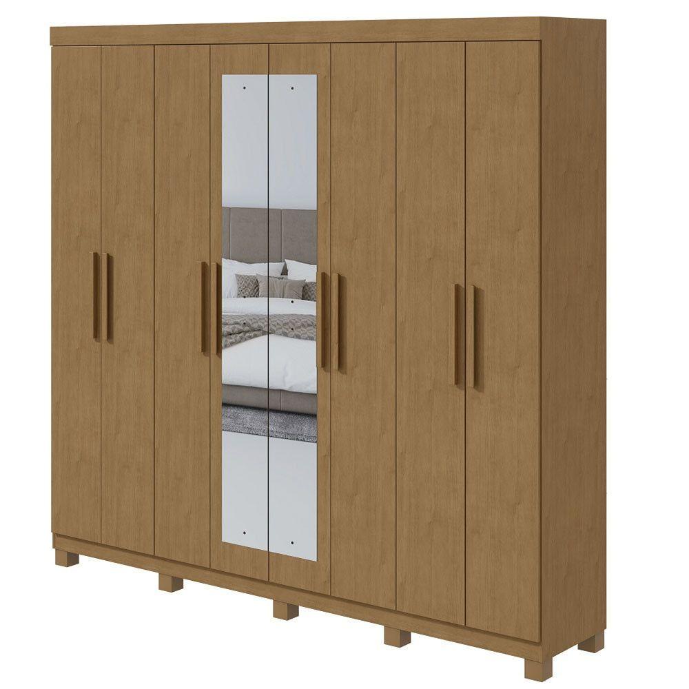 Guarda-roupa New Andara 8 Portas 4 Gavetas Com Espelho E Pés Amendoa Clean