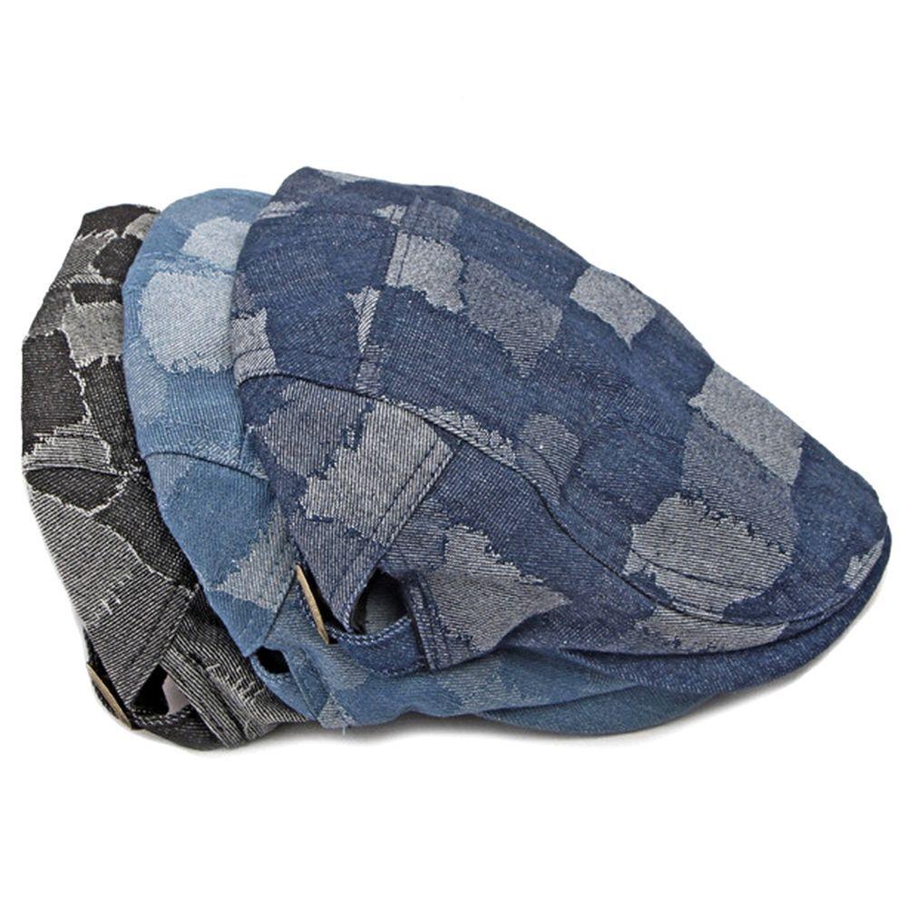Miniatura Boina Xadrez Lavado Jeans Boné De Jornaleiro Italiana Azul